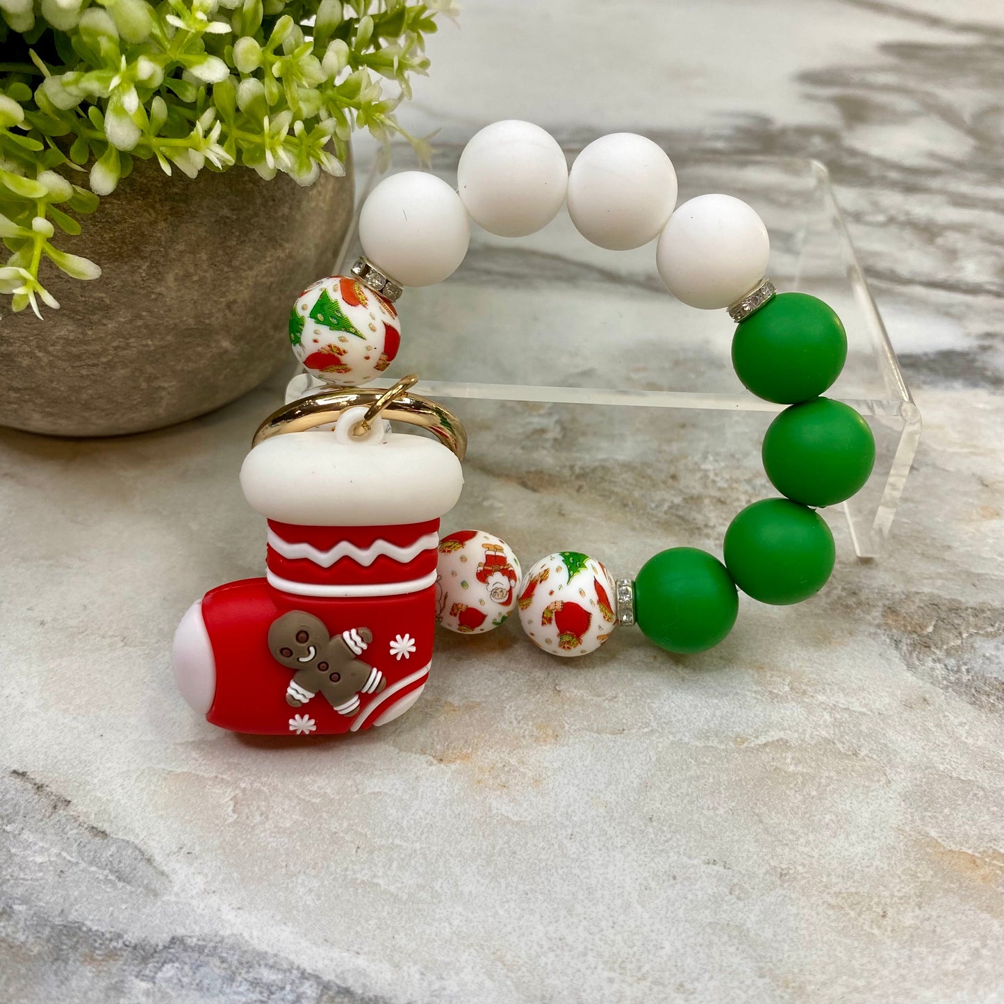 Silicone Bracelet Keychain - Christmas Winter - Stocking Gingerbread Man