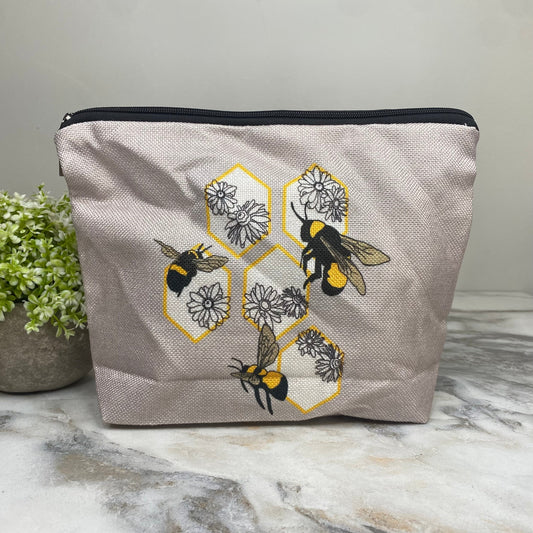 Canvas Pouch XL - Bee Honeycomb Flower