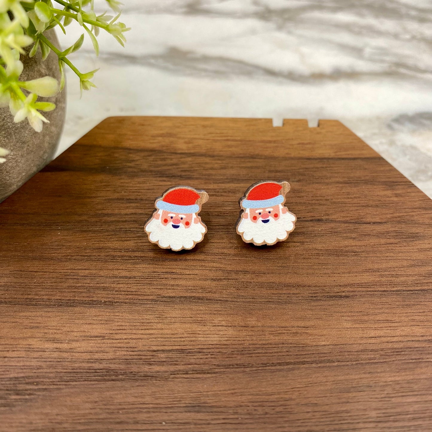 Wooden Stud Earrings - Christmas - Santa