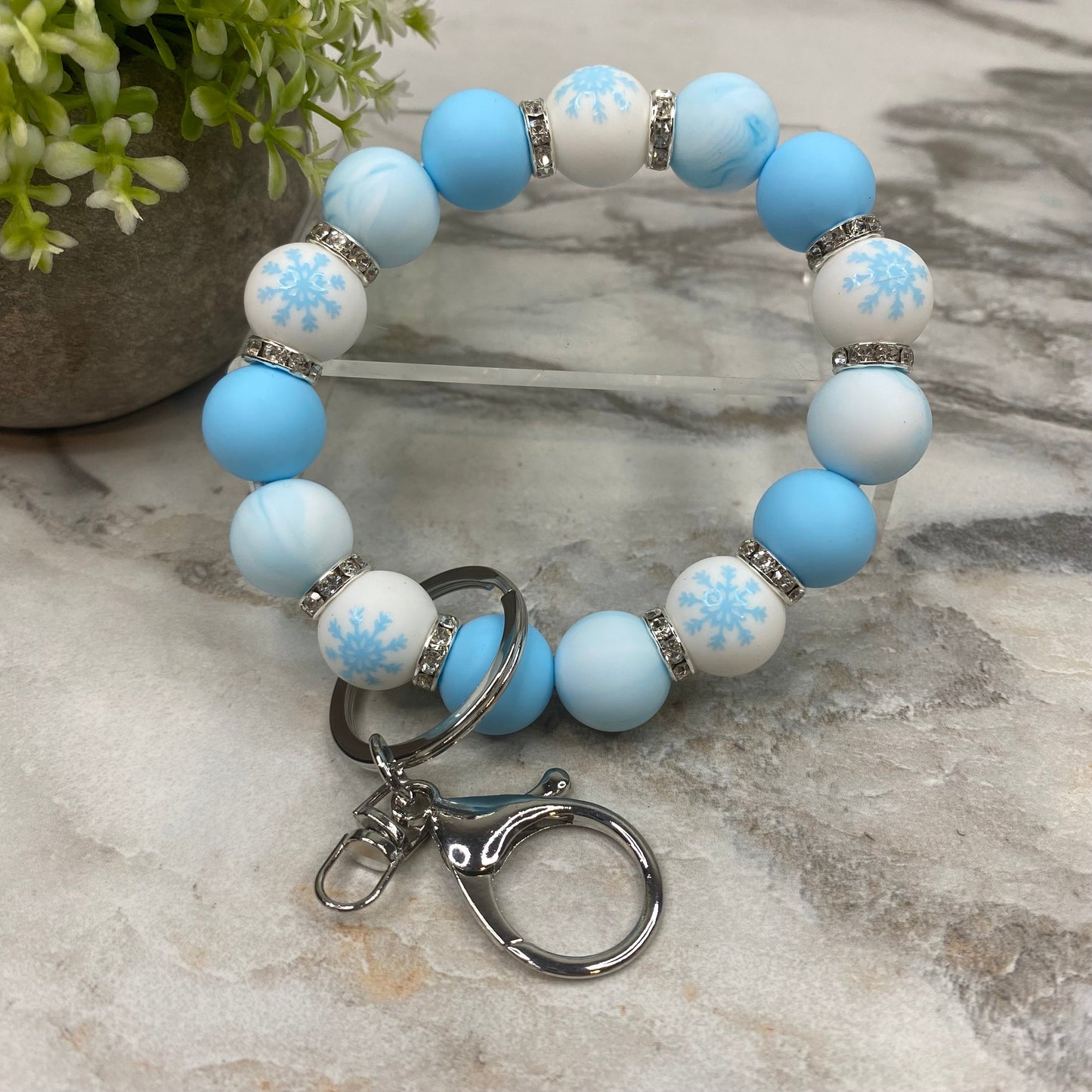 Silicone Bracelet Keychain - Christmas Winter - Light Blue White Snowflake