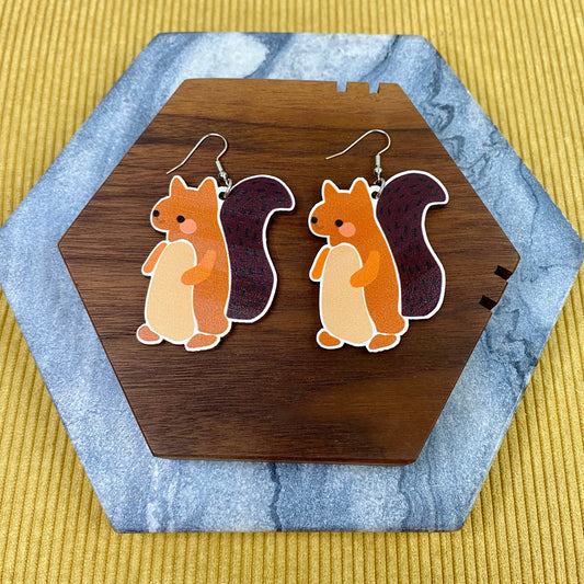 Wooden Dangle Earrings - Squirrel