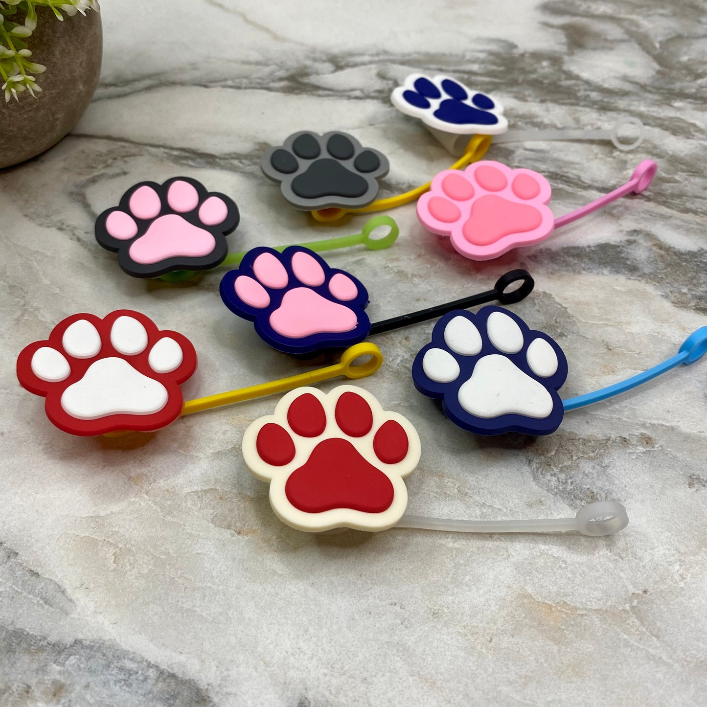 Silicone Straw Toppers Tumbler - Paw