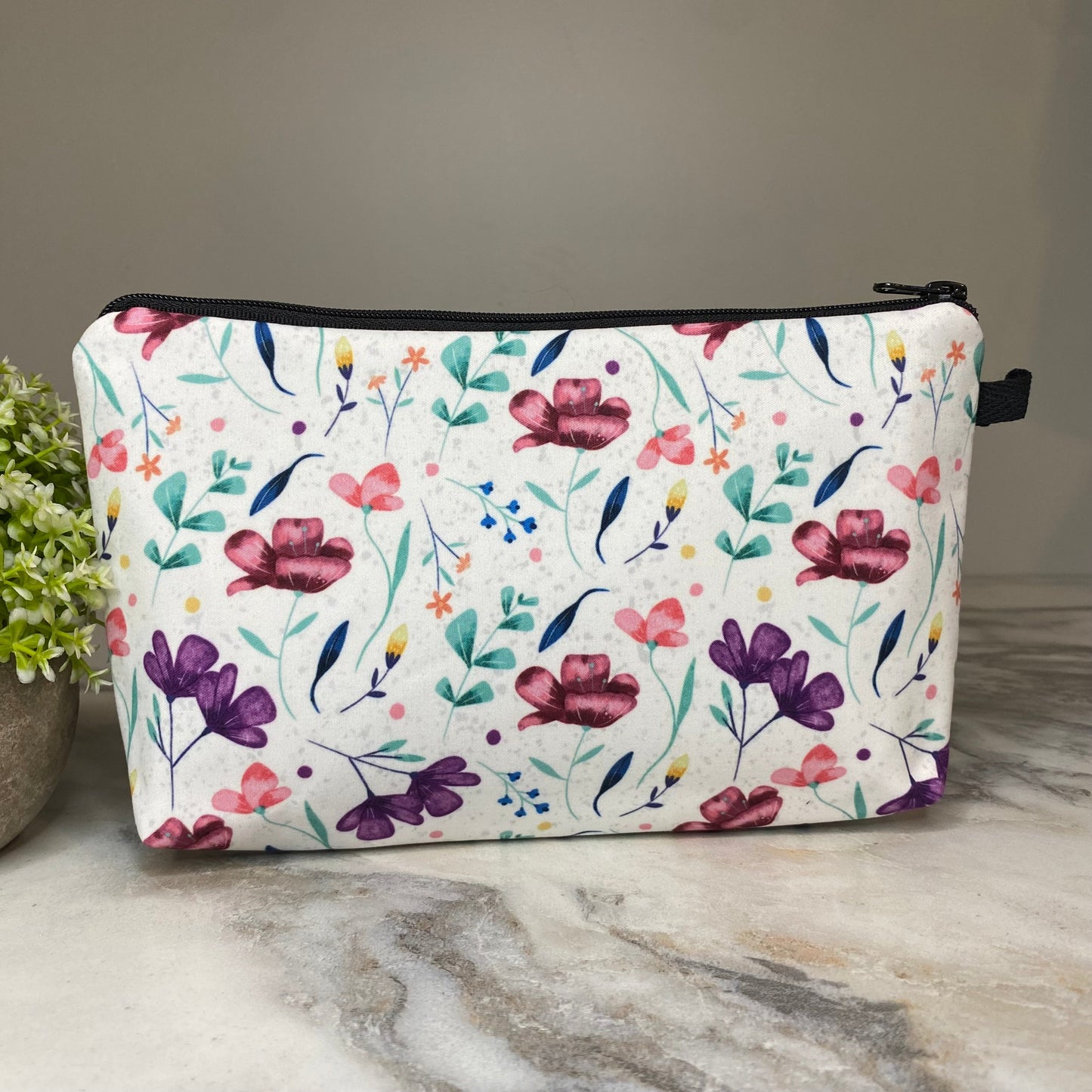 Pouch - Floral White Maroon Purple