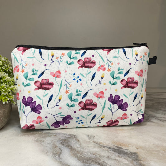 Pouch - Floral White Maroon Purple