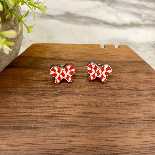 Wooden Stud Earrings - Christmas - Candy Canes