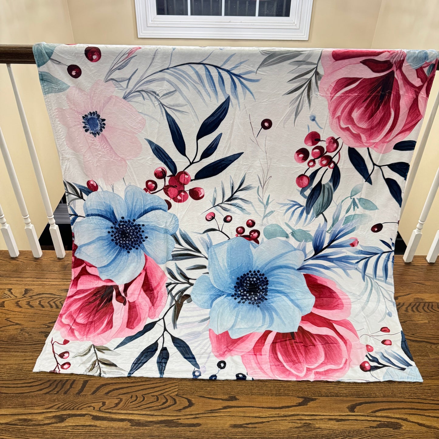 Blanket - Red Pink Blue Winter Floral - PREORDER