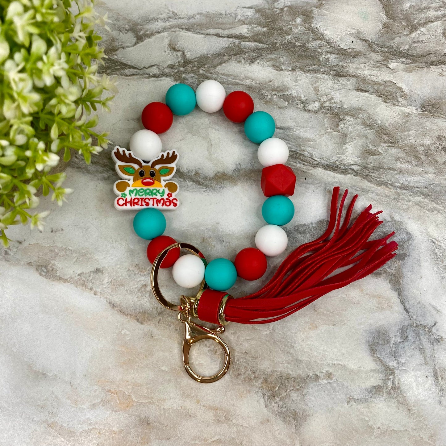 Silicone Bracelet Keychain - Christmas - Merry Christmas Reindeer