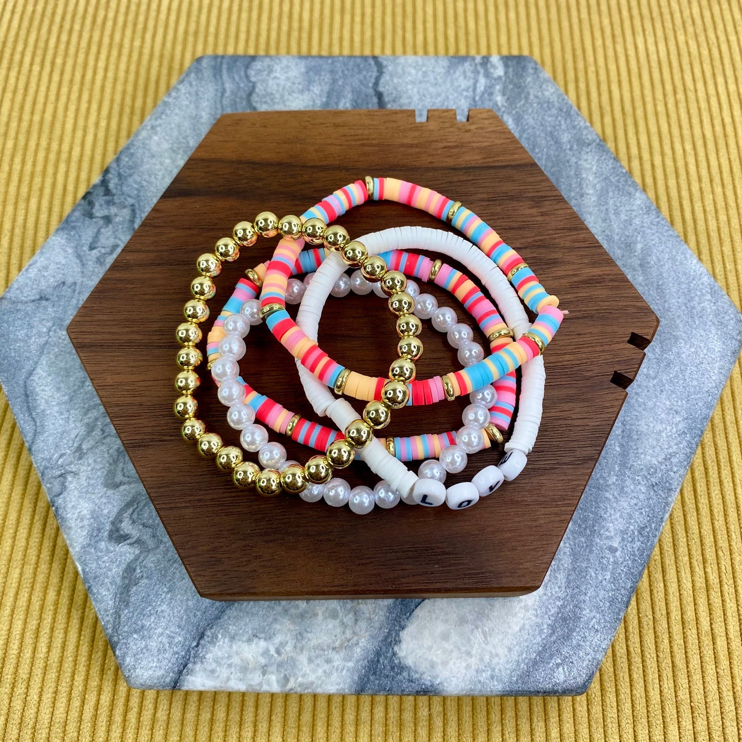 Bracelet Pack - Clay & Gold Bead - Love