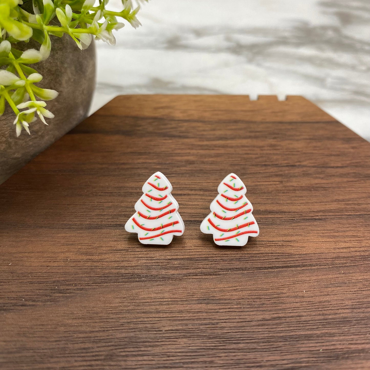 Acrylic Stud Earrings - Christmas Tree Cakes