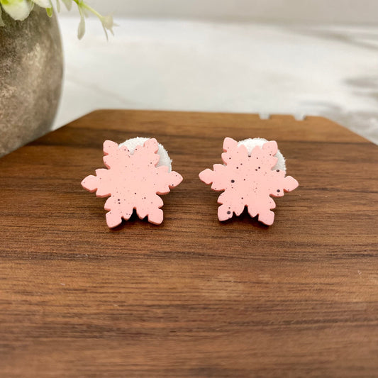 Acrylic Stud Earrings - Christmas - Pink Speckle Snowflake