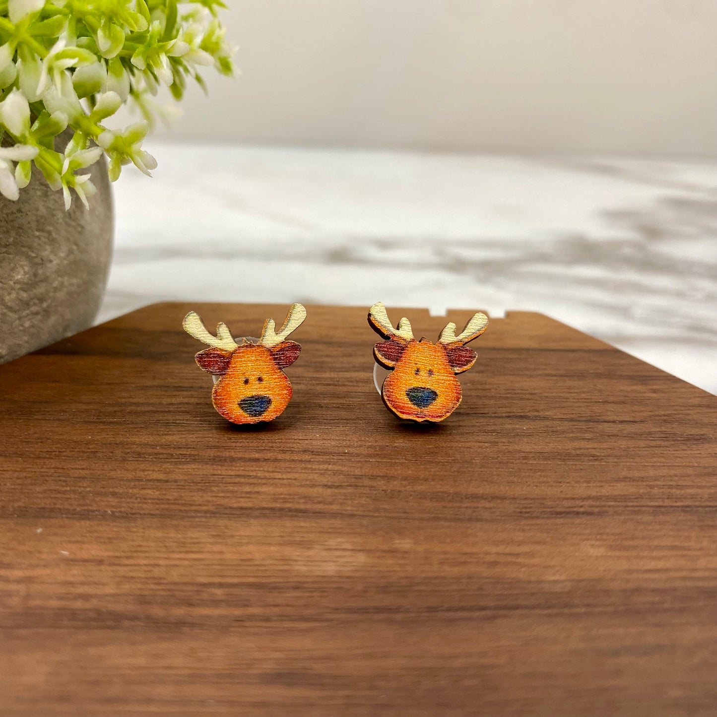 Wooden Stud Earrings - Christmas - Reindeer #4