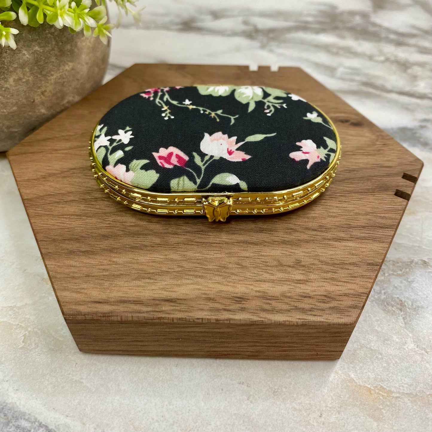 Compact Mirror - Black Floral