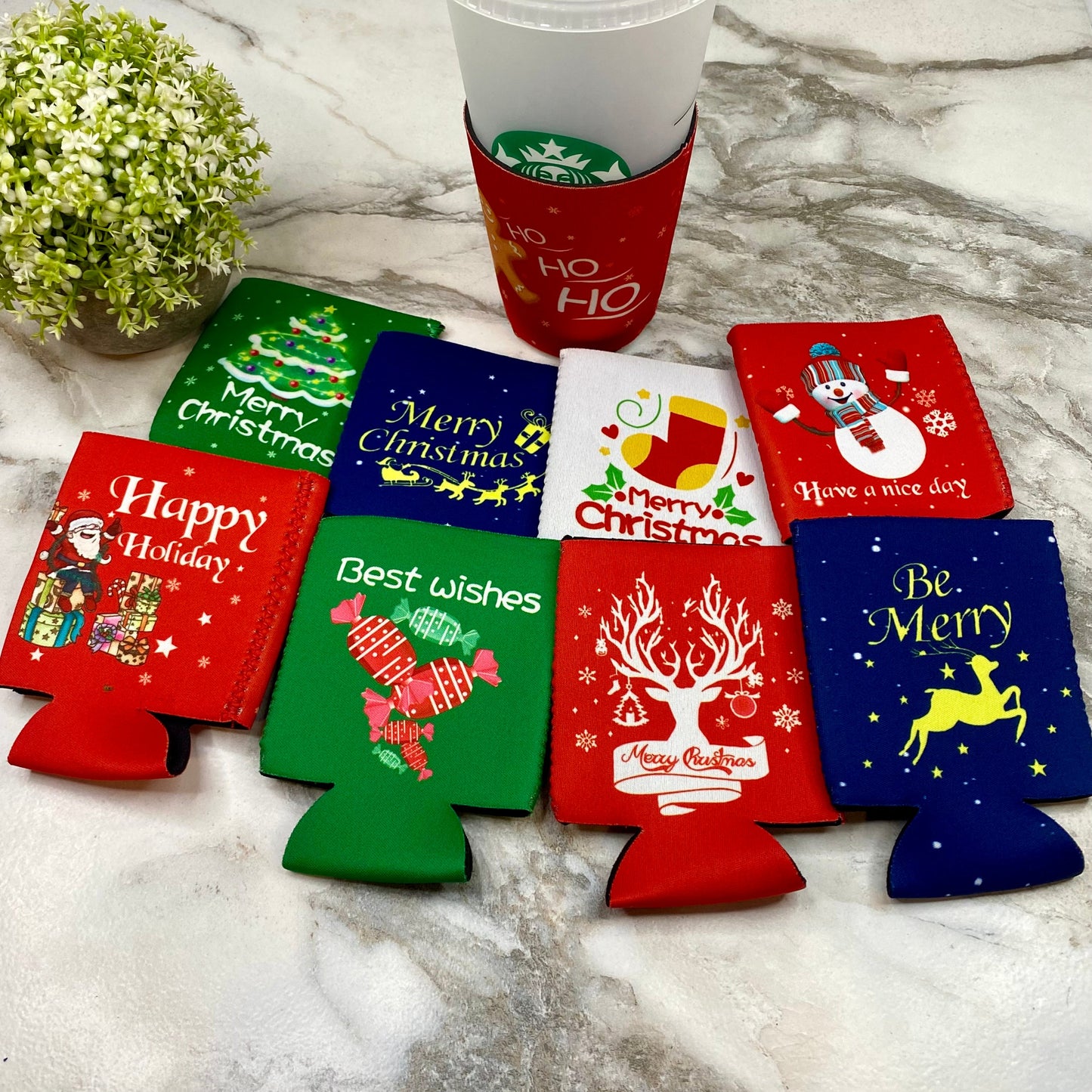 Neoprene Cup Holder Can Koozie Tumbler - Christmas