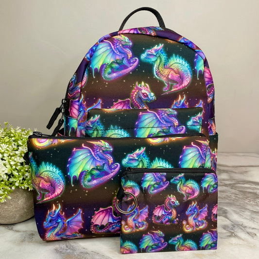 Bundled Set - Mini Backpack, Pouch, & Mini Pouch - Dragon Rainbow