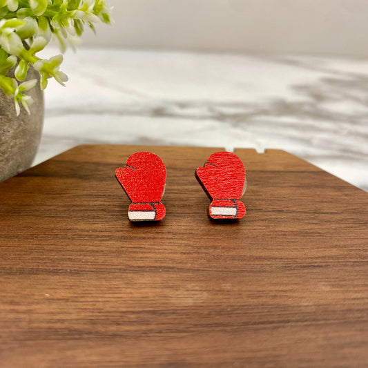 Wooden Stud Earrings - Christmas - Winter Gloves