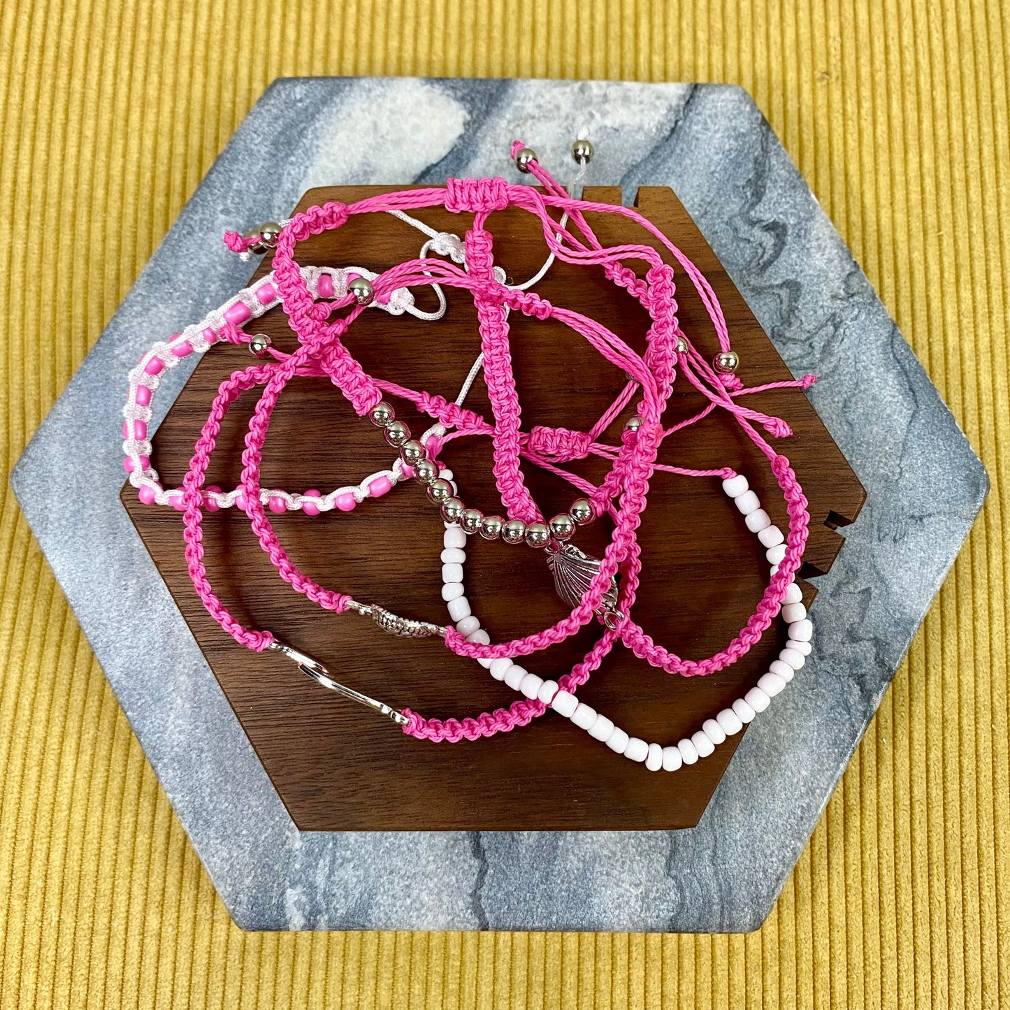 Bracelet Pack - Adjustable String & Beads Pink