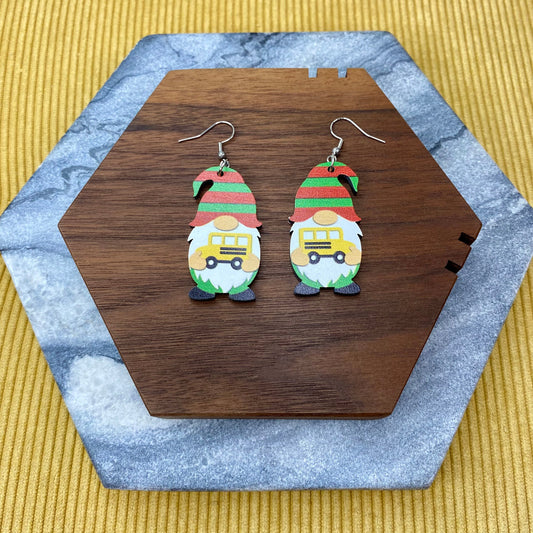 Wooden Dangle Earrings - Gnome Bus