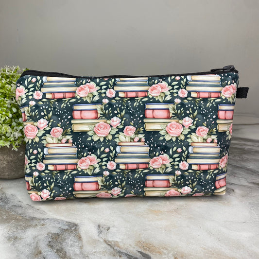 Pouch - Book Stack Roses Teal