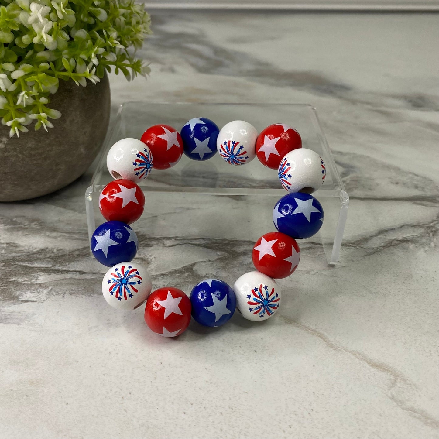 Wood Bracelet - Fourth Of July - Red, White, & Blue