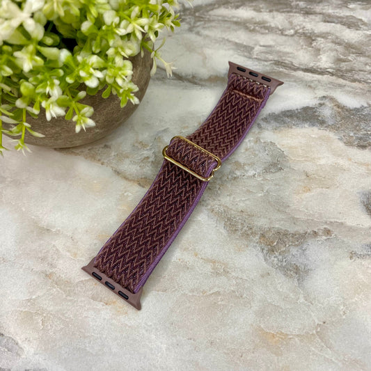 Watch Band - Stretchy Spandex - Chevron Berry Coffee