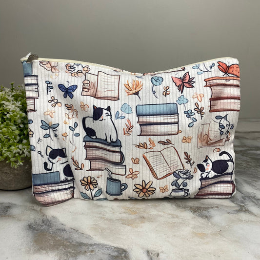 Corduroy Zip Pouch - #47 Cats & Books