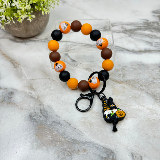 Silicone Bracelet Keychain - Halloween - Gnome Orange Black