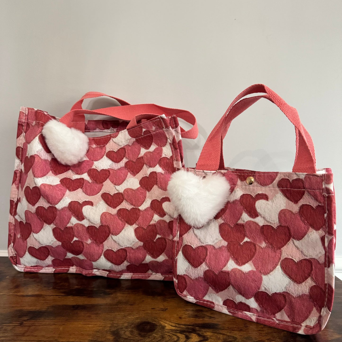 Heart Tote Bag - Dark Pink + White