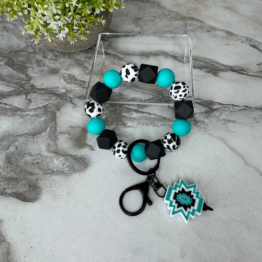 Silicone Bracelet Keychain - Turquoise Aztec