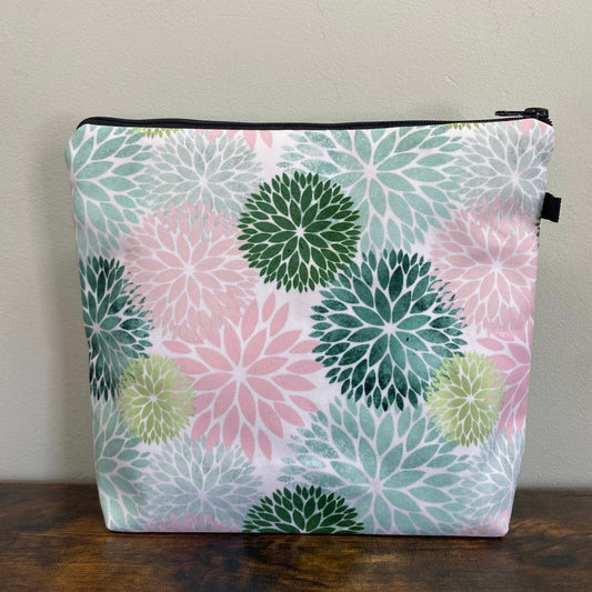 Pouch XL - Floral Green Pink Dahlia