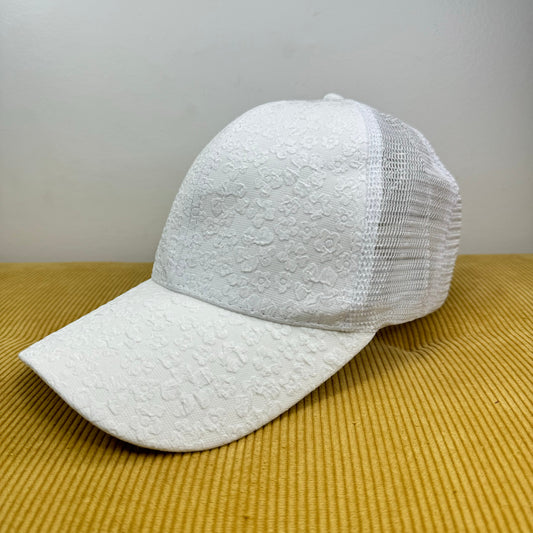 Hat - White Floral Snapback