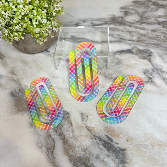 Jumbo Paperclip - Rainbow Gingham Plaid