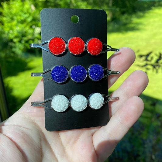 Druzy Hair Pin - Red White & Blue