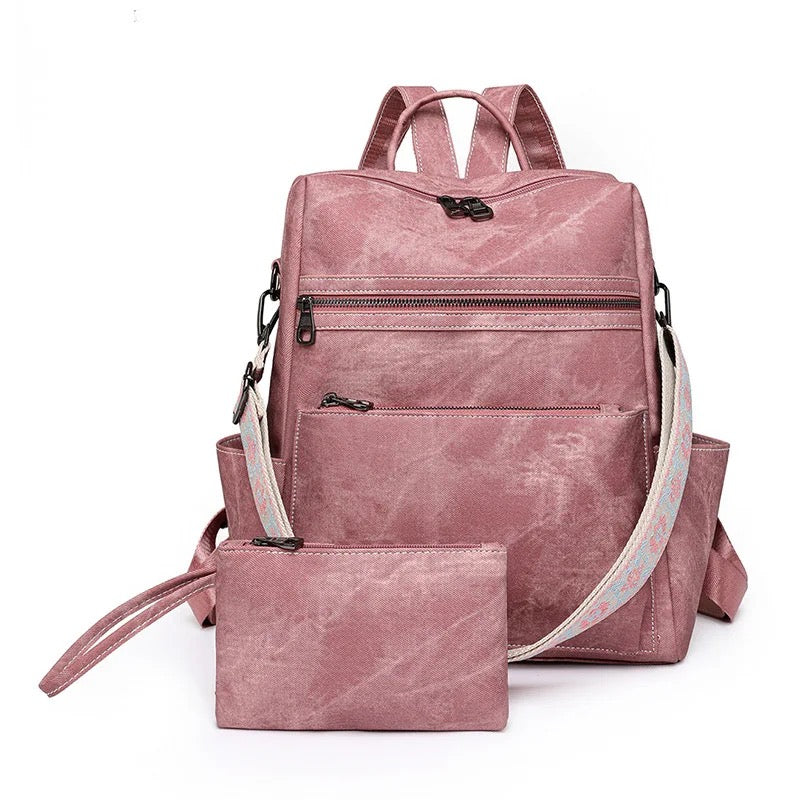 Denim Suede Brooke Backpack + Pouch