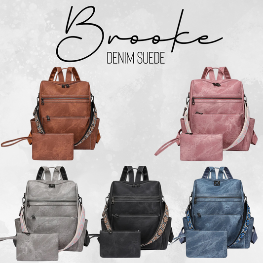 Denim Suede Brooke Backpack + Pouch - PREORDER 3/1-3/3