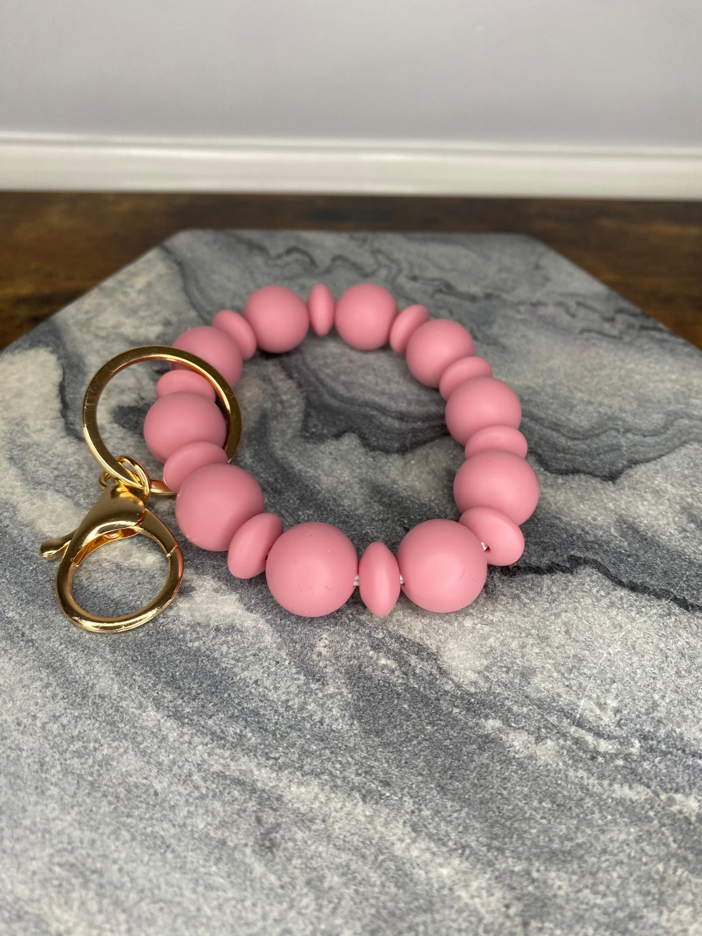 Silicone Bracelet Keychain - Mauve Solid Beads
