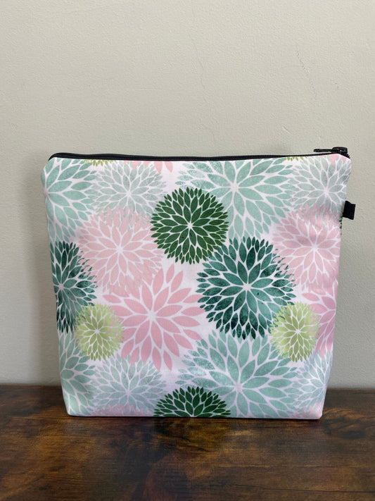 Pouch XL - Floral Green Pink Dahlia