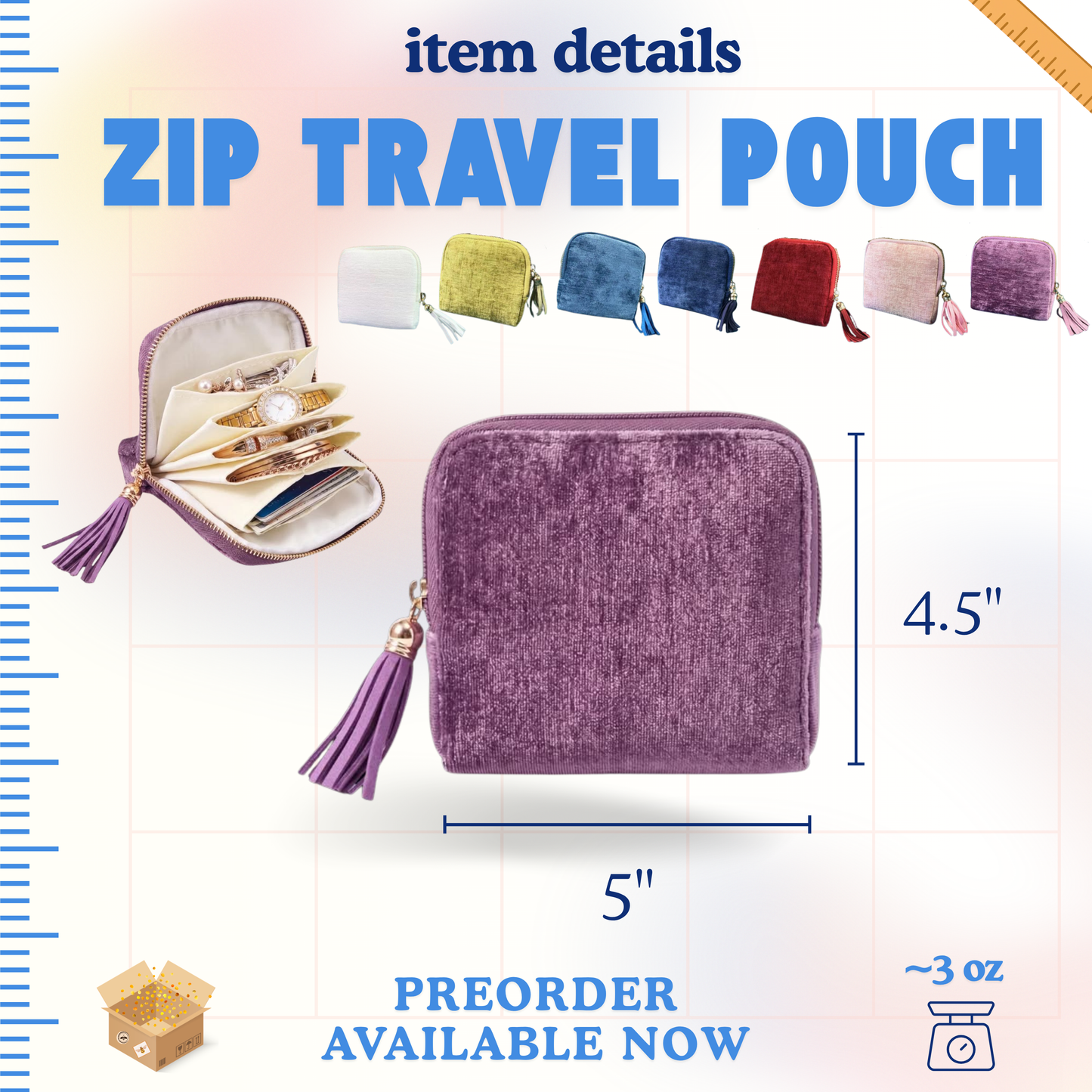 Zip Travel Pouch - Jewelry Storage - PREORDER