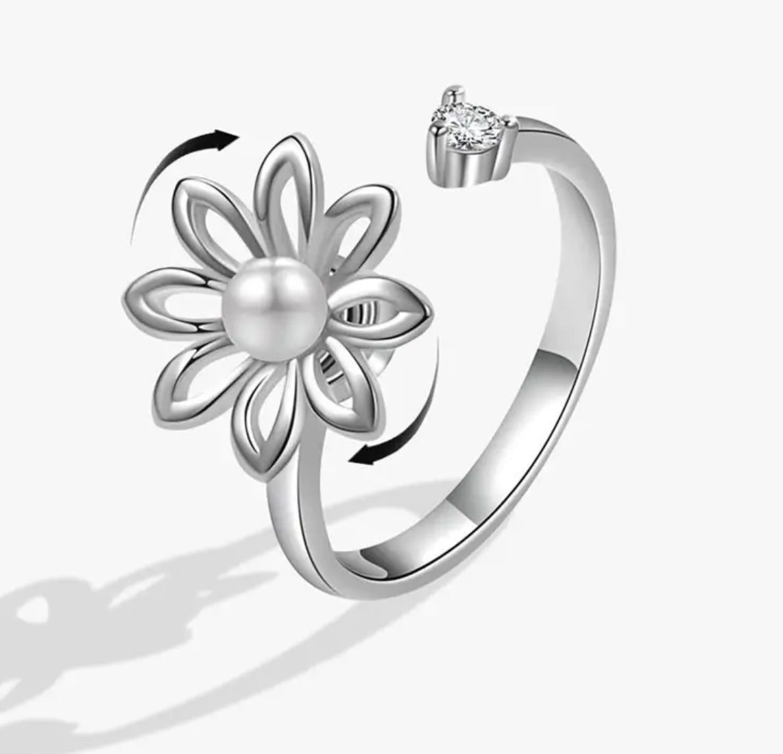 Ring - Adjustable Fidget Ring - Pearl Daisy